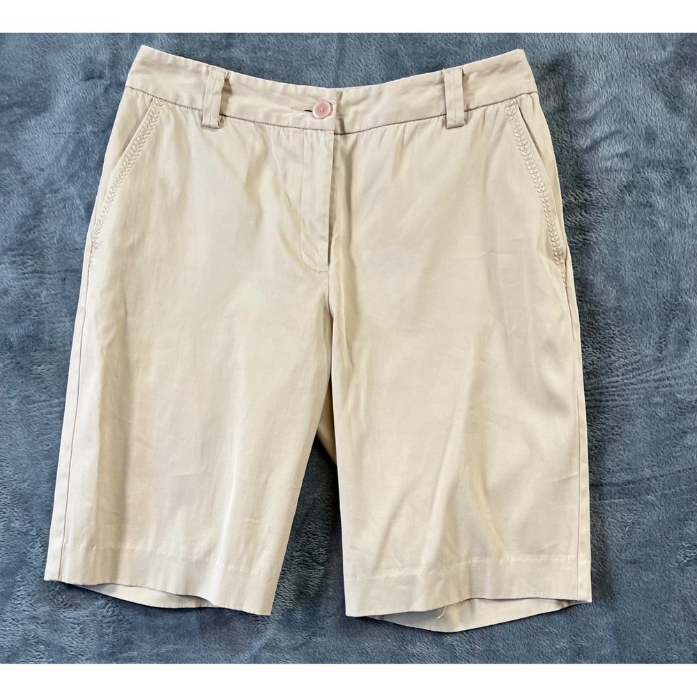 Sigrid Olsen Modernist Bermuda Shorts Womens 6 Khaki Embroidered Preppy Beige